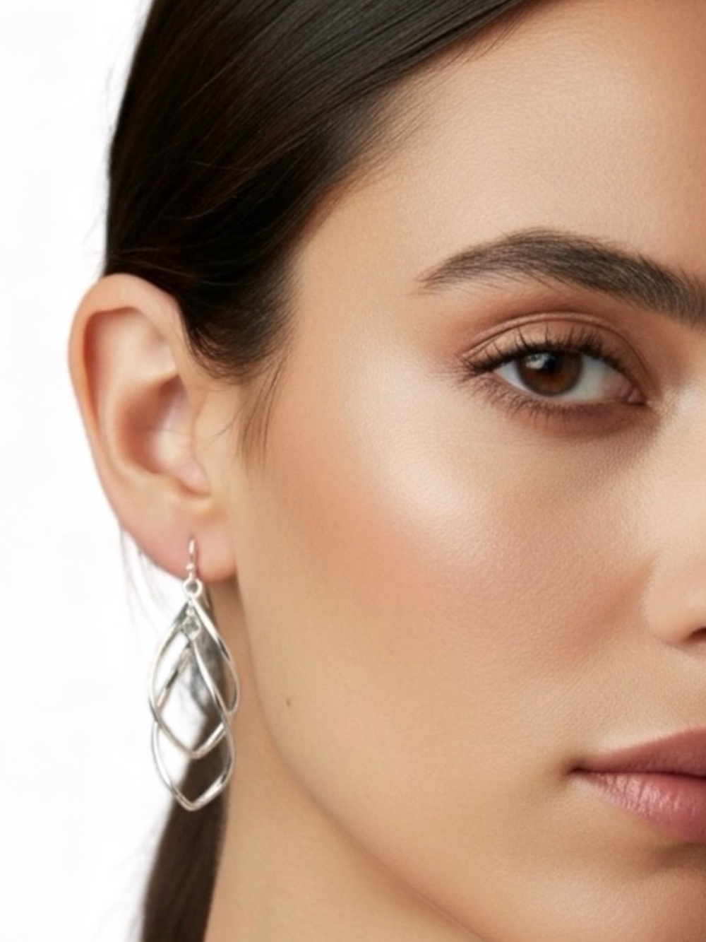Silver Layered Teardrop Dangle Earrings Lightweight Minimalist